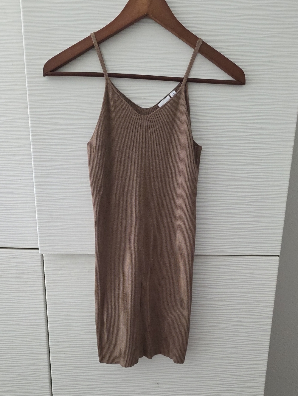 Girls' Brown Ribbed Spaghetti-Strap Casual Dress